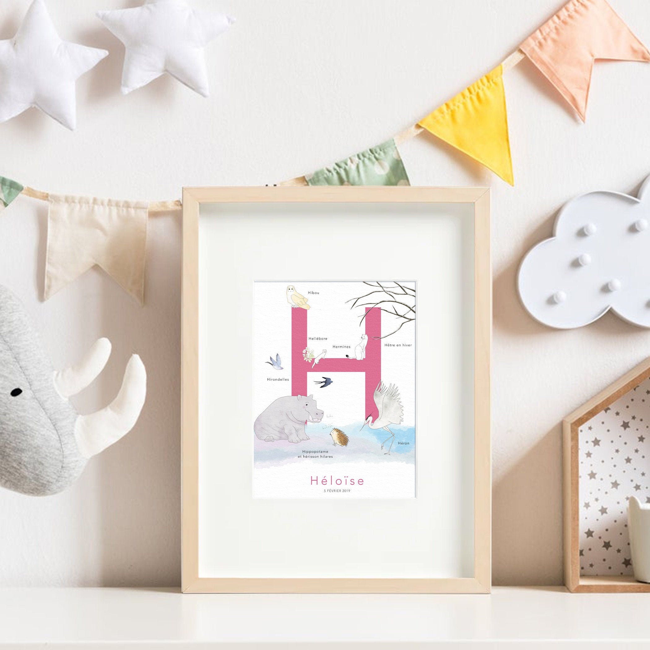 Affiche Lettre Personnalisée, Initiale Bébé, Cadeau de Naissance Personnalisé, Anniversaire Enfant, 