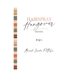 May include: A bead loom pattern for a colourful bracelet with black, white, orange, and red beads. The pattern is called "BAJA" and is from Hairspray Hangover Designs.
