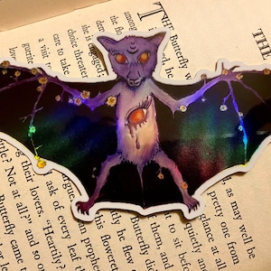 Holographischer Blüten-Fledermaus-Aufkleber 12cmx7cm