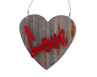 Repurposed Tin Heart - LOVE