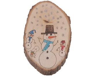 Decorative Winter Etching with Snowman