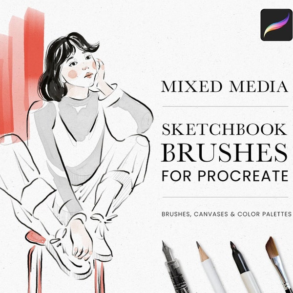 Sketchbook Procreate Brushes - Técnica mixta - Sketch Art Painting Kit Procreate - Pinceles para iPad - Pinceles de acuarela - Descarga digital de lienzo