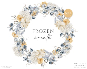 Wedding Design Iris Peony Flowers Watercolor Digital Clipart Frozen Wreath #1 Botanical Frame Individual PNG Tropical /& Boho