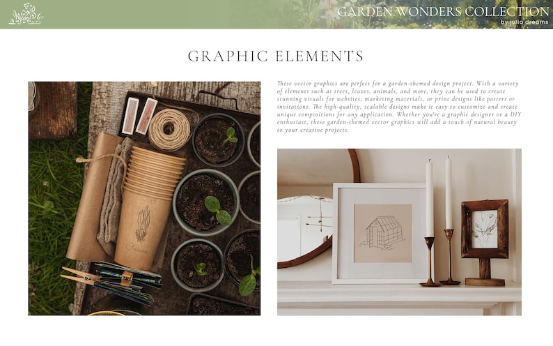 May include: A collection of garden-themed vector graphics, including illustrations of trees, leaves, animals, and a greenhouse. The graphics are perfect for creating stunning visuals for websites, marketing materials, or print designs.
