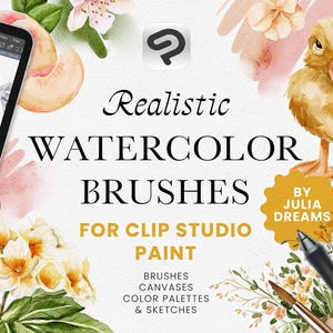 Realistische aquarel clip Studio penselen - Schilderset CSP - Penselenset - Aquarelpenselen - Digitale download aquarel canvas