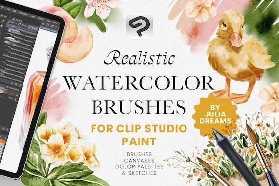 Realistic Watercolor Clip Studio Paint Brushes - Painting Kit CSP - Brush Set - Watercolor Brushes - Watercolor Canvas Digital Download