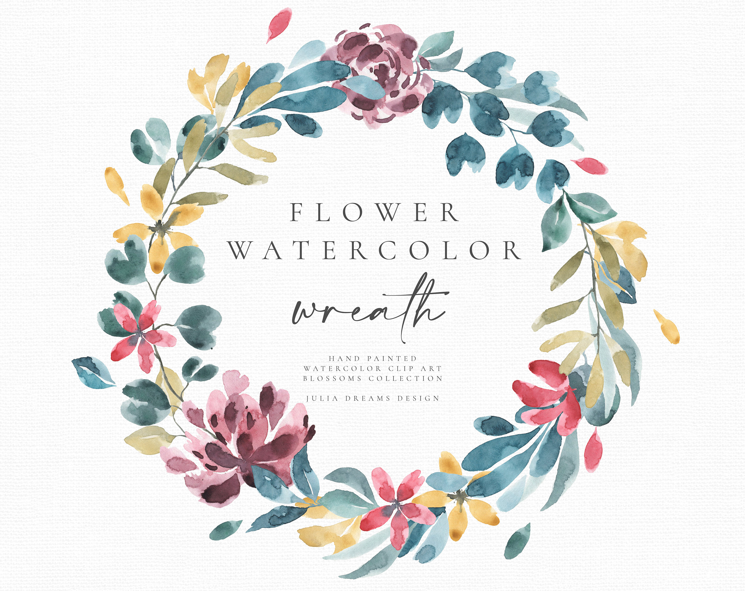 Watercolor Floral Wreath - Digital Clipart - Individual PNG Files ...