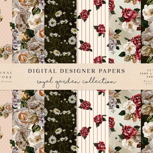 Royal Garden Digitaal Papier - Scrapbook Papier - Naadloze Patronen - Digitale Achtergrond - Aquarel Papier Set - Olie Vintage Bloemen Retro