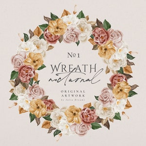 Aquarel Flower Wreath 1 - Digitale Clipart - Individuele PNG Files - Wedding Design - Nocturnal - Botanical Flowers Frame - Pioens