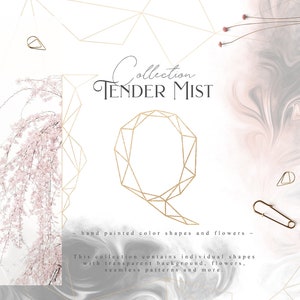 Tender Mist Collection - Clipart digitale ad acquerello - File PNG individuali - Matrimonio - Set grafico dipinto a mano - Lettere d'oro - Belle arti
