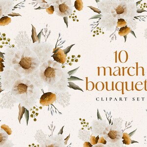 Watercolor Flowers March Bouquets - Floral Logo Clipart - Arrangements - Wedding Invite - Digital Clipart PNG - Floral Bouquet - Yellow