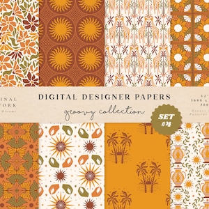Safari Digital Papers - Uso commerciale - Scrapbook Paper - Seamless Pattern - Designer Paper - Background 70s Flower Vintage Giraffe Africa