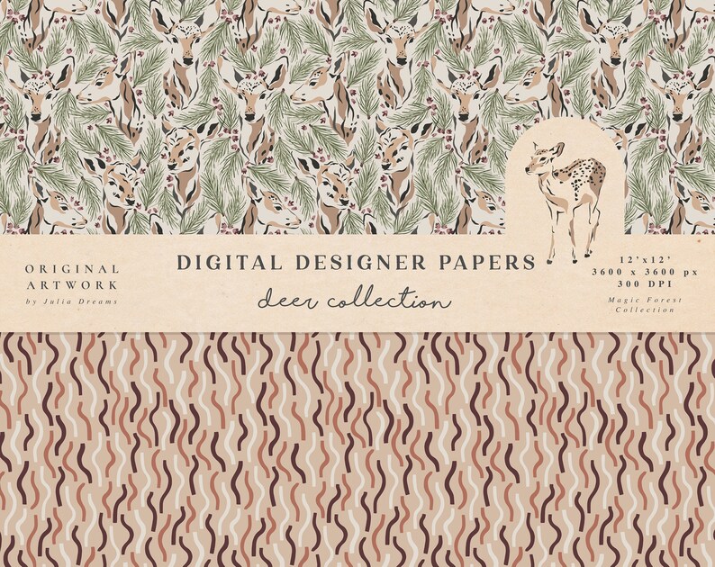 Deer Digital Papers - Commercial Use - Scrapbook Paper - Seamless ...
