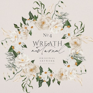 Aquarel Flower Wreath 4 - Digitale Clipart - Individuele PNG Files - Wedding Design - Nocturnal - Botanical Flowers Frame - Pioens Madeliefjes