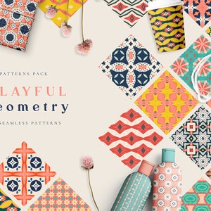 Zabawny papier cyfrowy geometryczny - papiery do scrapbookingu - bezszwowe wzory - cyfrowe tło - zestaw papierów ślubnych - mozaikowa ozdoba geometryczna