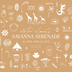 Savanna Serenade Vector Clipart - Safari SVG - Outdoors Adventure PNG - Logo Icons Clipart - Animals Silhouette - Jungle Afrika Symbolen