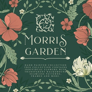 Morris Garten - Floral Clipart - individuelle PNG-Dateien - große Sammlung - digitale Papiere - Hochzeitseinladung - Vintage Blumen Logo Blätter