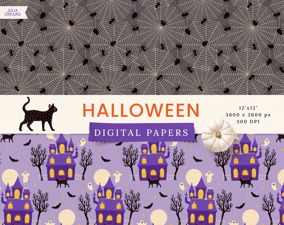 Halloween Digital Papers - Commercial Use - Scrapbook Paper - Seamless ...