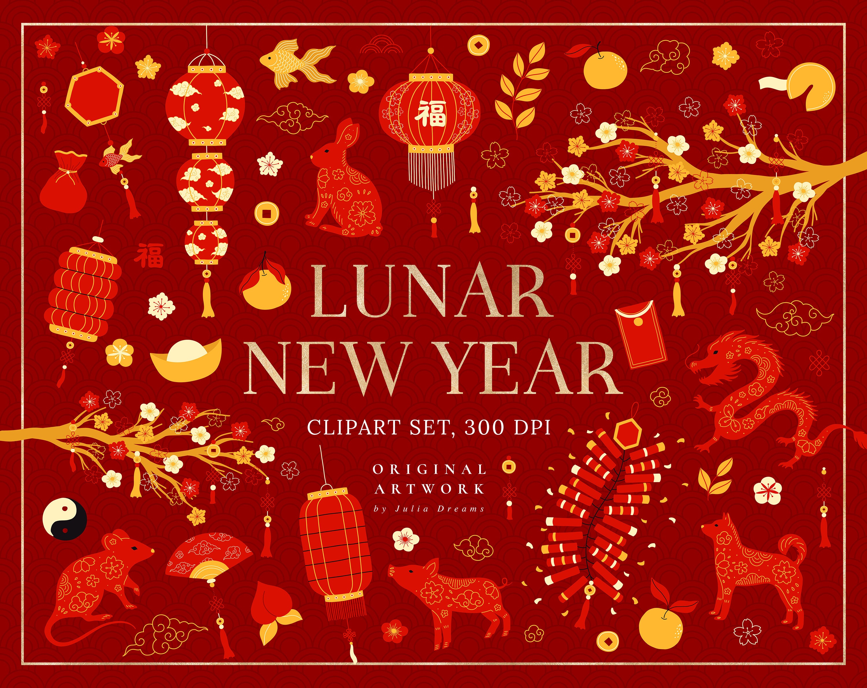 Chinese New Year Clipart, CNY Party, Lunar New Year Vector