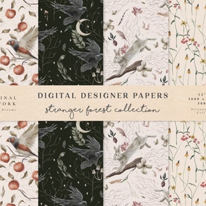 Stranger Forest Digital Paper - Scrapbook Papers - Seamless Patterns - Digital Background - Watercolor Paper Set - Forest Wedding Invitation