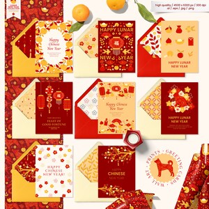 Lunar New Year Chinese Clipart Svg Bundle Download Digital Papers Instant Download Invite Cards Wall Art Animals Signs Red Gold image 5