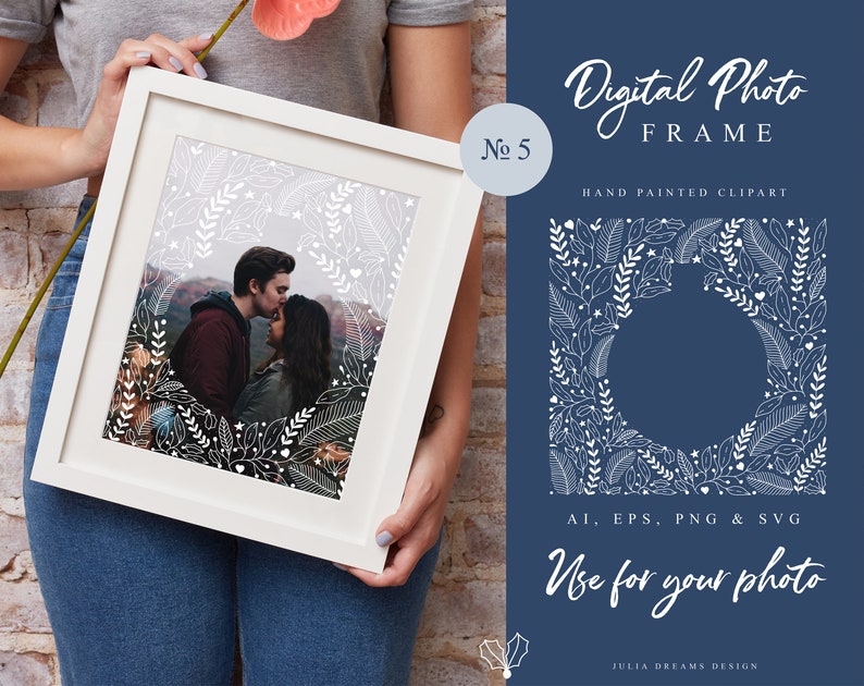 Digital Photo Frame Ball Picture Clipart PNG SVG Frame Custom Picture Frame DIY Photo Frame Floral Wedding Gift Personalized Art image 1