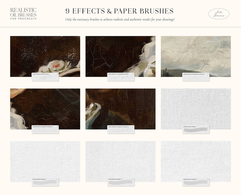 May include: Nine digital brushes for Procreate, designed to create realistic oil painting effects. The brushes include a variety of textures, including canvas, paper, and impasto. The brushes are perfect for creating realistic paintings, portraits, and landscapes.
