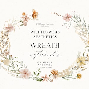 Aquarel Bloemenkrans - Wildflowers Aesthetics 2 - Krans Clipart - Lente Clipart - Weide bloemen - Individuele PNG - Wedding Design