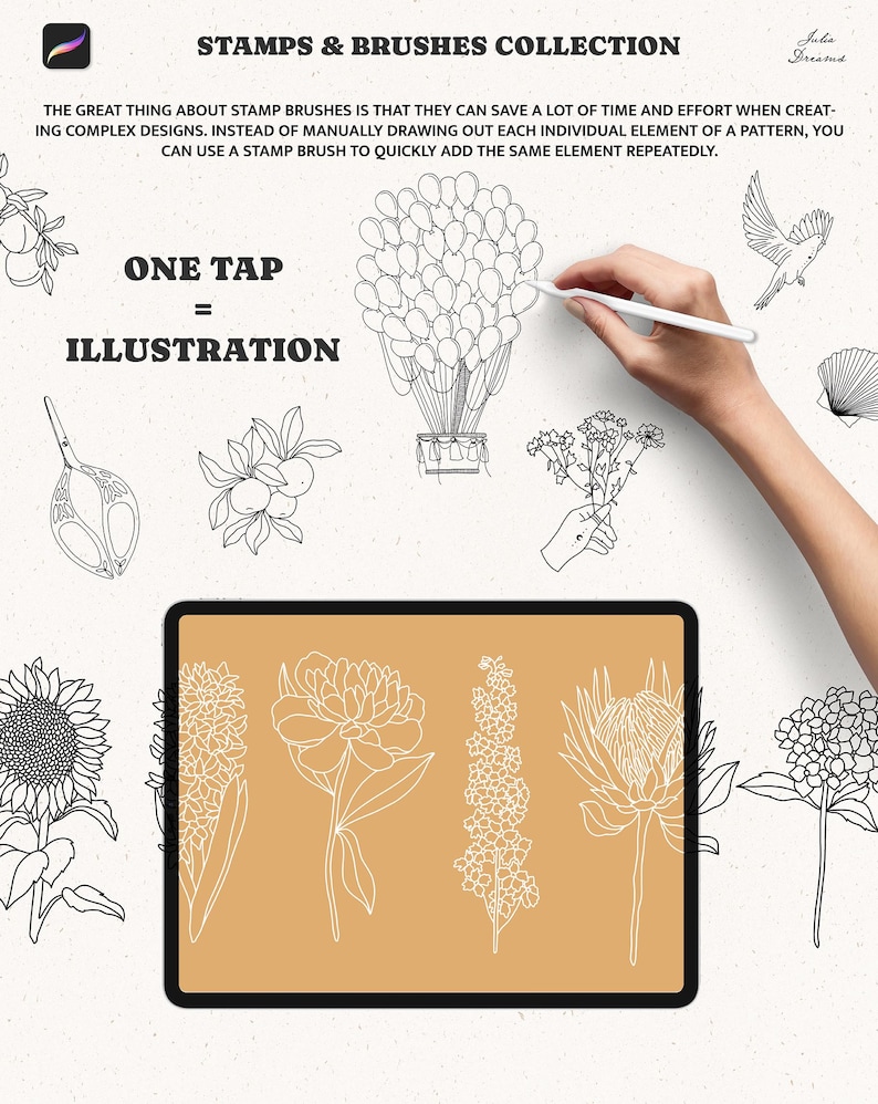 Procreate Stamps and Brushes - Procreate Botanical Brushes - Floral ...