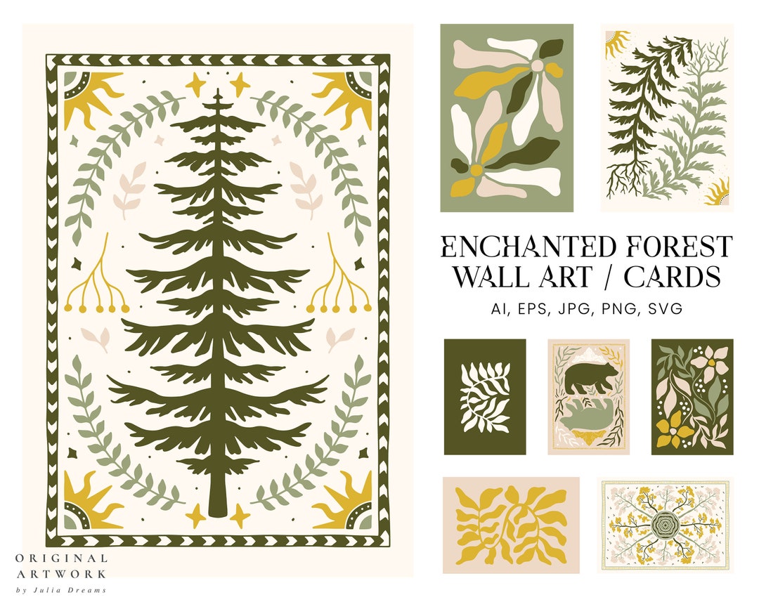 Enchanted Forest Printable Wall Art Cards Woodland Clip Art