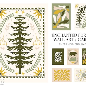 Zauberwald druckbare Wand Kunst Karten - Wald Clip Art - druckbare Papiere - Blumen Wandkunst - digitaler Download - Wand-Dekor