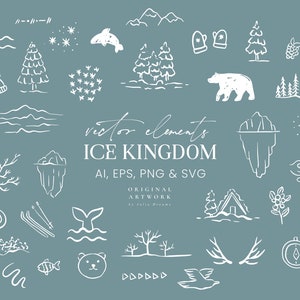 Winter Vector SVG Clipart - Elementos del Reino de Hielo - Estilo dibujado a mano - Herramientas de animales PNG - Descarga instantánea - Logotipo digital Nieve - Silueta