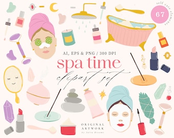 Spa Time Digital Clipart Set - Self Care Clipart - Beauty Art - Individual PNG Files Logo Elements - Woman - Digital Planner Stickers