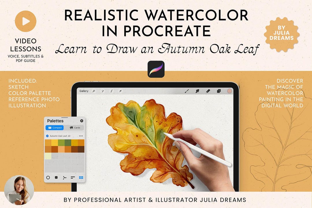 Tutorial Realistic Watercolor in Procreate Autumn Oak Leaf - Procreate ...