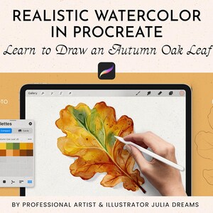 Tutorial Realistic Watercolor in Procreate Autumn Oak Leaf - Procreate Watercolor - Drawing Video Watercolor Course - How to Draw Botanical