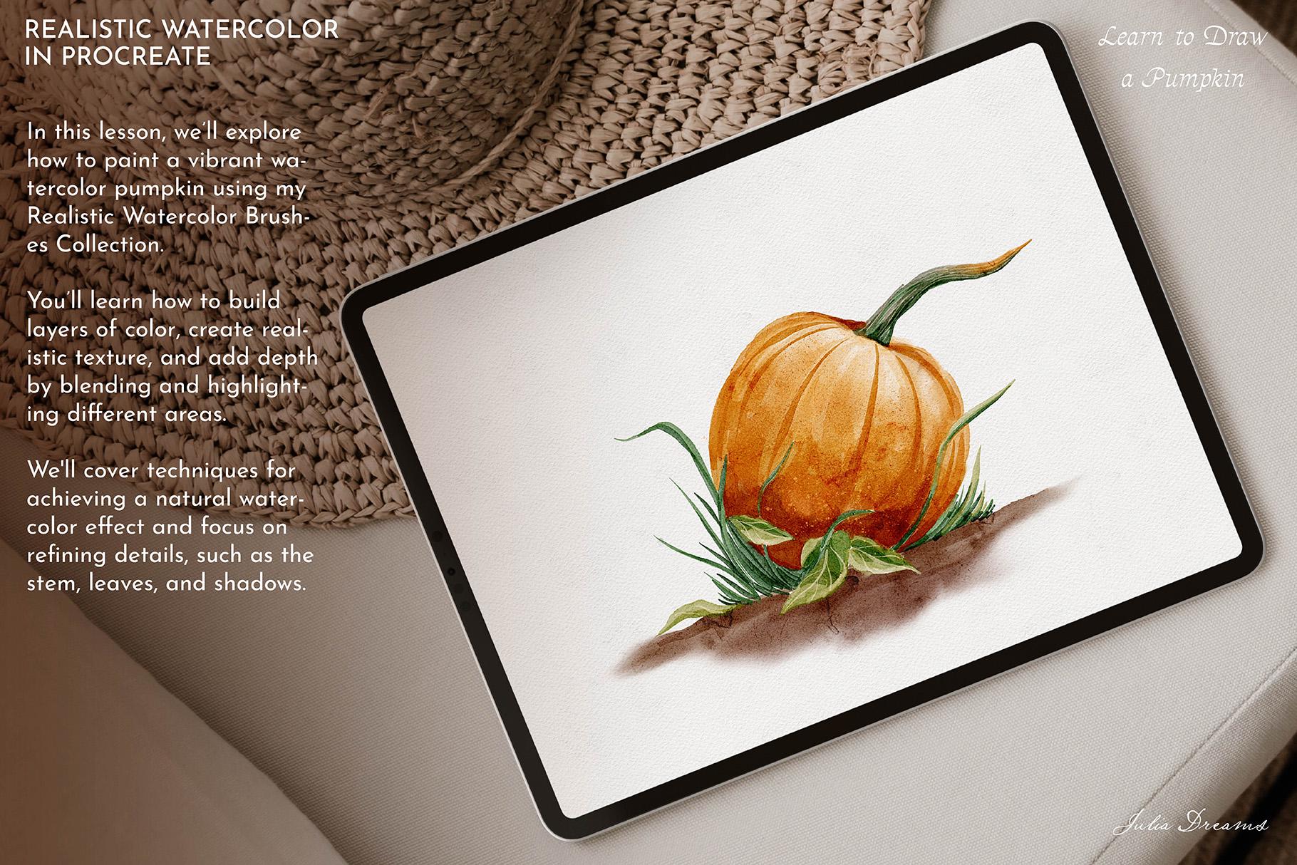 Tutorial Realistic Watercolor in Procreate Autumn Pumpkin - Procreate ...
