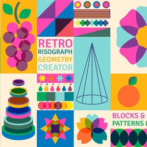 Retro Risograph Geometry Creator - 2000s 90s Y2K - Logo Digital Clipart - Arte de parede para impressão - Papéis digitais SVG PNG - Flores geométricas