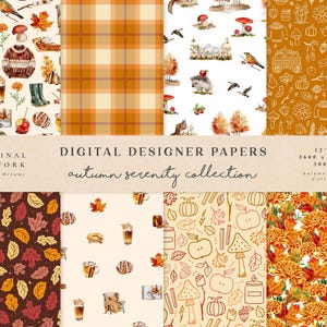 Papel digital de acuarela de otoño - Papeles para álbumes de recortes - Patrones sin costuras - Fondo digital - Habitación de bebé - Calabaza de otoño con acuarela