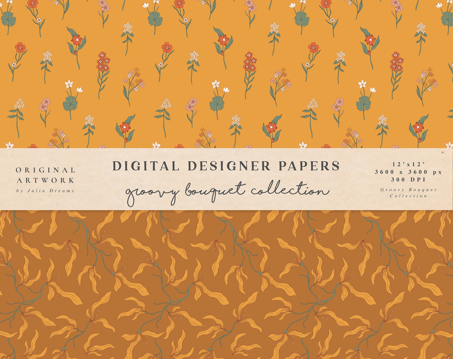 Groovy Bouquet Digital Papers - Commercial Use - Scrapbook Paper ...