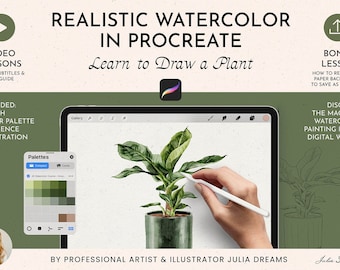 Aquarelle réaliste dans Procreate - Tutoriel Procreate aquarelle végétale - Cours vidéo d&#39;aquarelle de dessin - Pinceaux Procreate - Comment dessiner