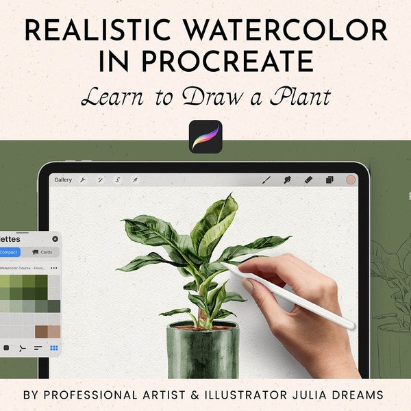 Realistic Watercolor in Procreate - Procreate Tutorial Watercolor Plant - Drawing Video Watercolor Course - Procreate Brushes - How to Draw