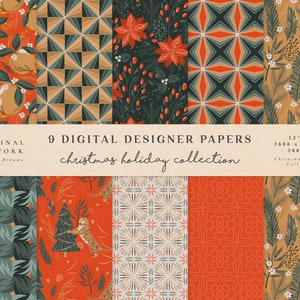 Set di carta digitale per le vacanze di Natale - Scrapbook Paper - Modelli senza cuciture - Sfondo digitale - Set di carta stampabile - Regalo di carta da regalo