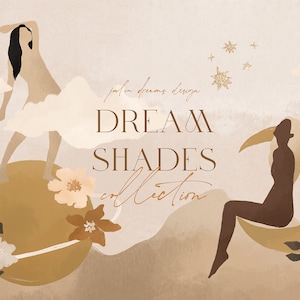 Dream Shades Digital Clipart - Nowoczesna sztuka ścienna - Elementy logo PNG - Cyfrowe papiery do brandingu ślubnego - Tekstura gwiazdy i słońca Kobieta sylwetka