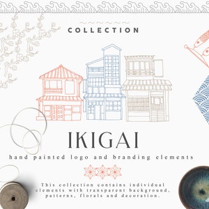 Collezione Clipart Ikigai - Creatore logo - Modello logo Line Art - Clipart giapponese - Planner Art - Flower Floral Home Branding ClipArt
