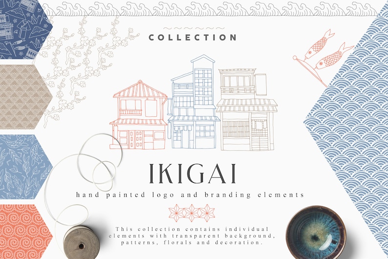 Ikigai Clipart Collection - Logo Creator - Line Art Logo Template - Japanese Clipart - Planner Art - Flower Floral Home Branding Clip Art image 1