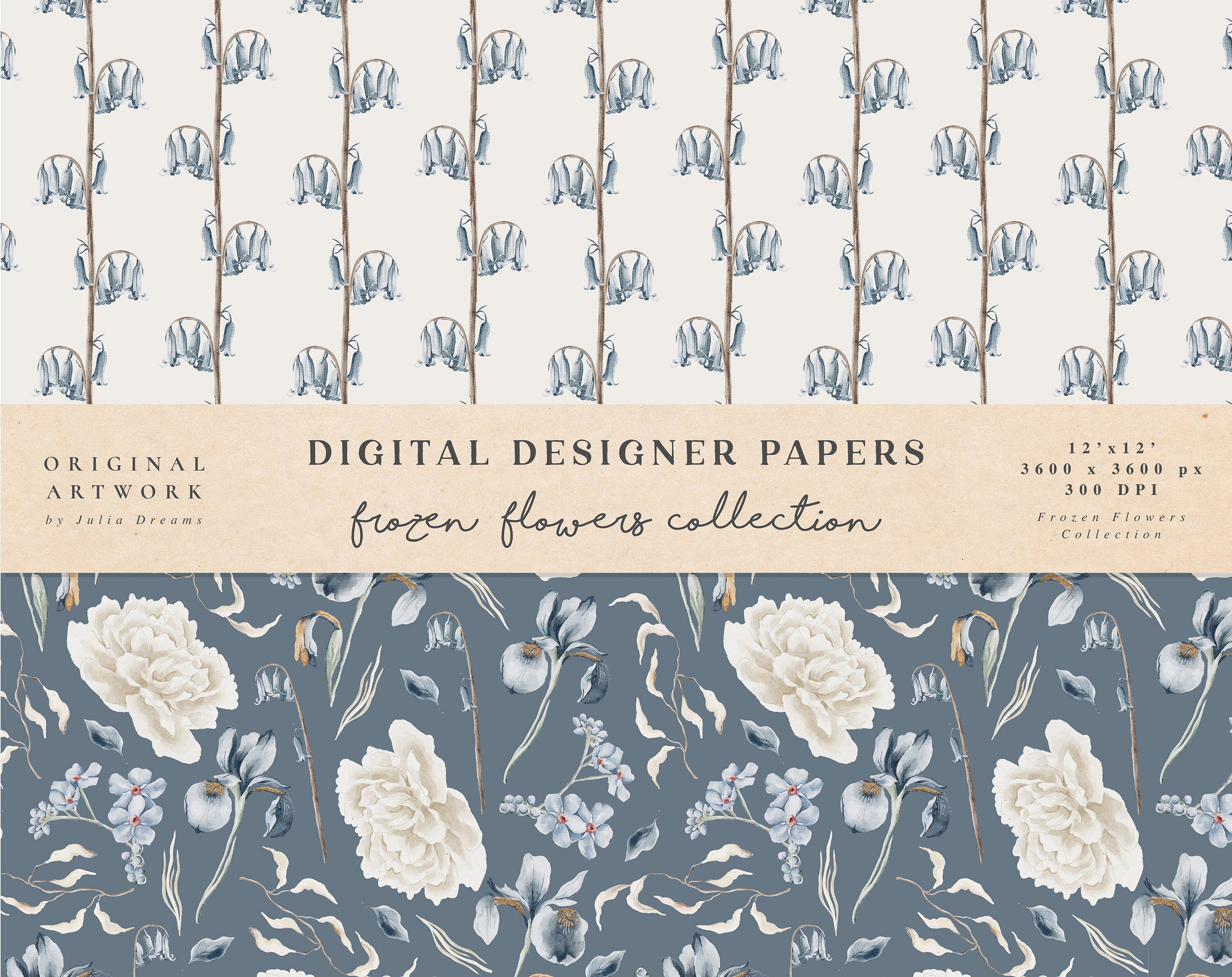 Frozen Flowers Digital Paper - Watercolor Scrapbook Papers - Seamless ...