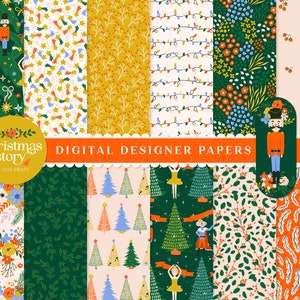 Conjunto de papel digital Christmas Story 1 - Papel para scrapbook quebra-nozes - Padrões sem costura - Fundo digital - Conjunto de papel para impressão - Estrela da árvore