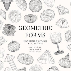 Formy geometryczne Obiekty 3D - Clipart cyfrowy - Natychmiastowe pobieranie - Abstrakcja - Clipart retro futurystyczny z lat 90. - Kształty geometryczne Kształt Svg Png