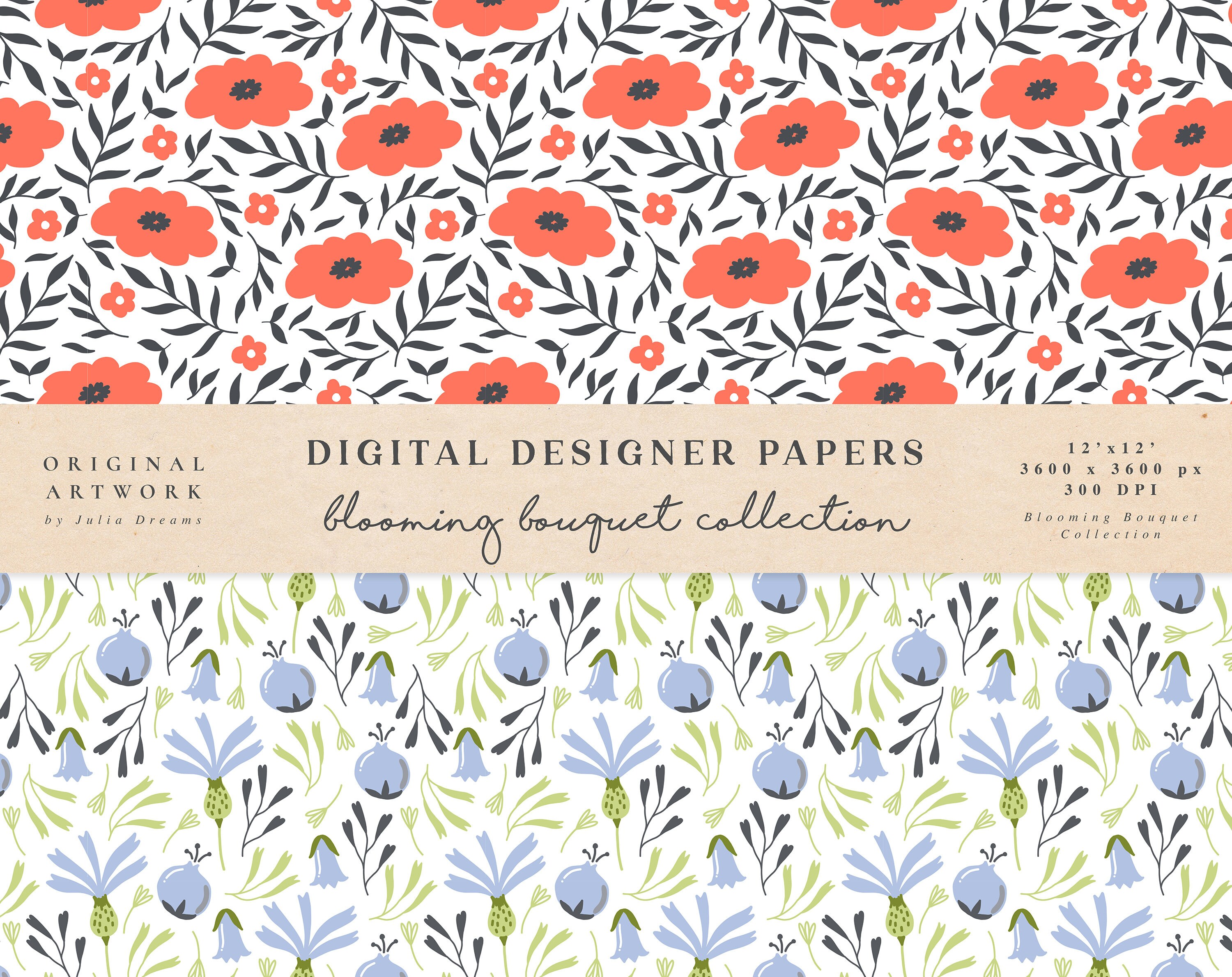 Blooming Bouquet Digital Paper Set - Scrapbook Paper - Seamless ...