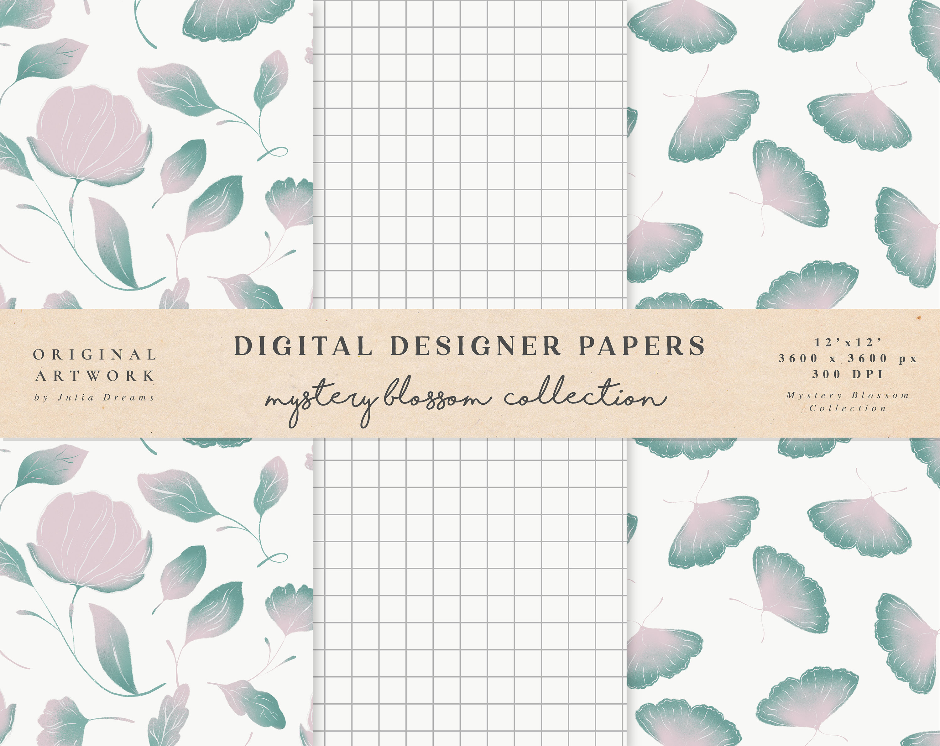 Mystery Blossom Digital Paper - Scrapbook Papers - Seamless Patterns - Digital Background - Printable Paper Set - Pink Flowers - Wedding Art